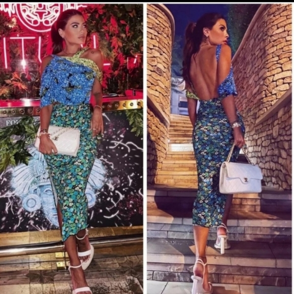 Zara Woman FW21 Floral Print Dress Blur Green Cut Out - Picture 4 of 12